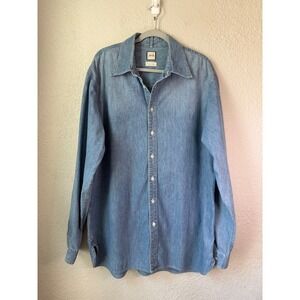 JWN Nordstrom Mens XXL Tall Blue Chambray Denim Button Down Shirt Long Sleeve